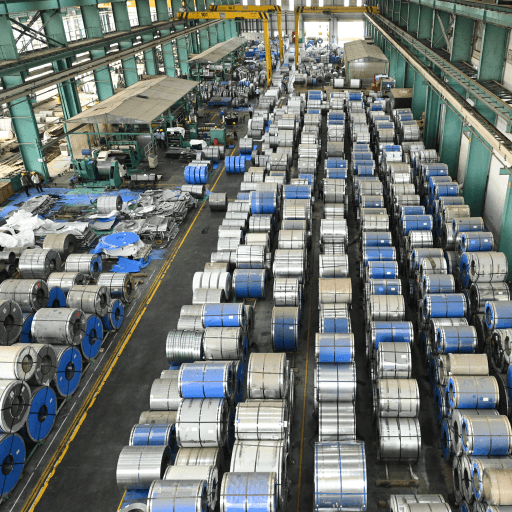 Ranka Steels warehouse with neatly stacked steel sheets and structural materials